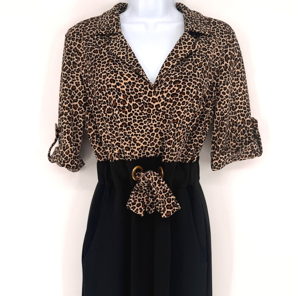 Shelby & Palmer Womens Leopard Print Wide Leg Jumpsuit Brown Black Size 8